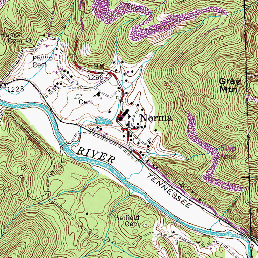 Topographic Map of Norma, TN