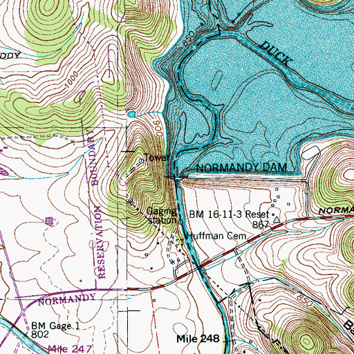 Topographic Map of Normandy Dam, TN