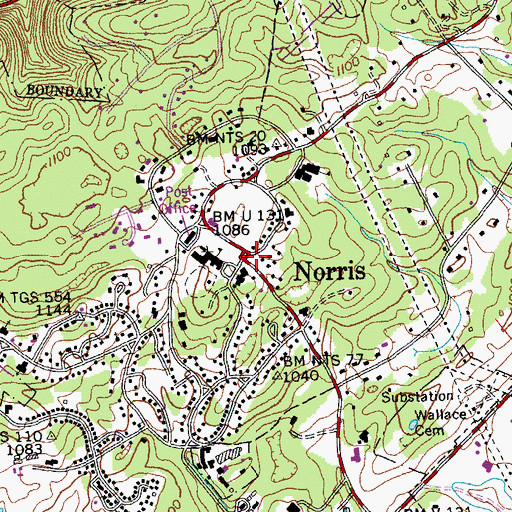 Topographic Map of Norris, TN