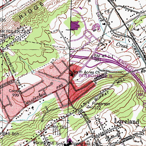 Topographic Map of North Acres Church, TN