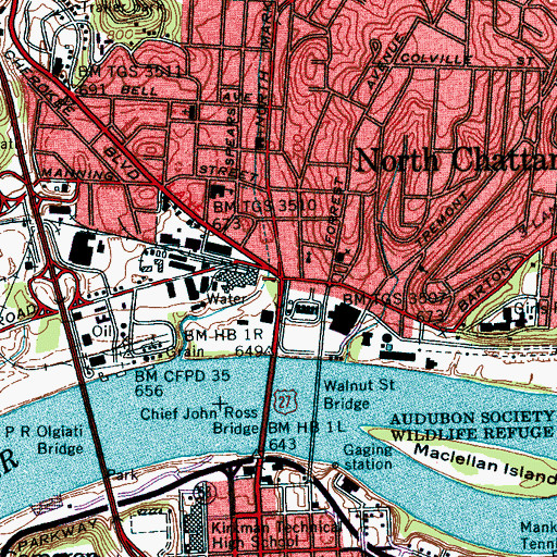 Topographic Map of North Chattanooga, TN