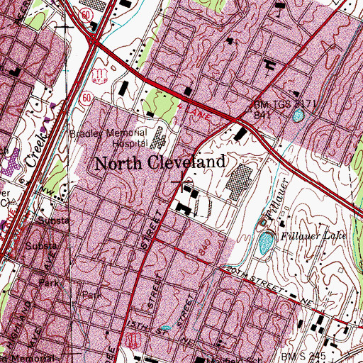 Topographic Map of North Cleveland, TN