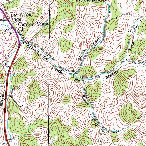 Topographic Map of North Fork Drake Branch, TN