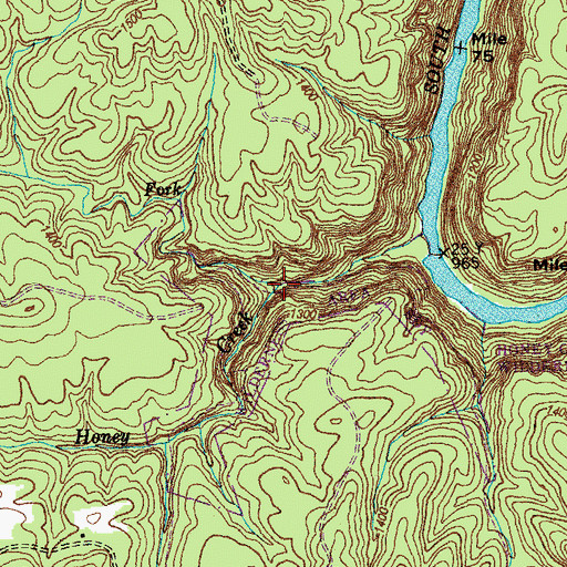 Topographic Map of North Fork Honey Creek, TN