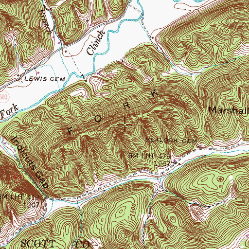 Topographic Map of North Fork Knobs, TN
