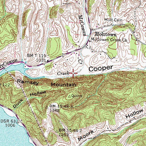 Topographic Map of North Fork McCowan Creek, TN