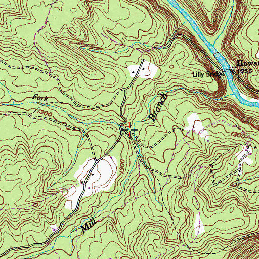 Topographic Map of North Fork Melton Mill Branch, TN