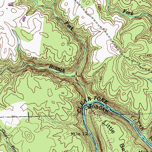 Topographic Map of North Fork Rock Branch, TN
