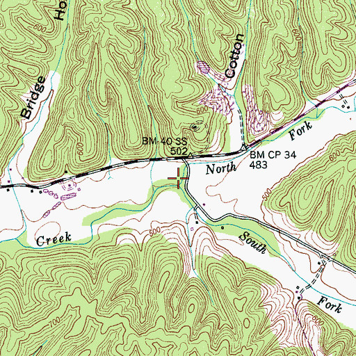 Topographic Map of North Fork Toms Creek, TN