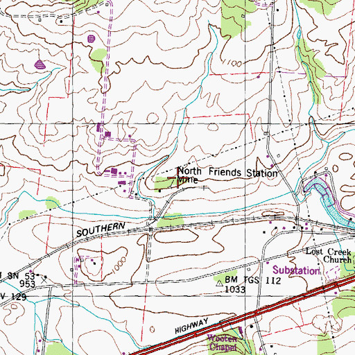 Topographic Map of North Friends Station Mine, TN