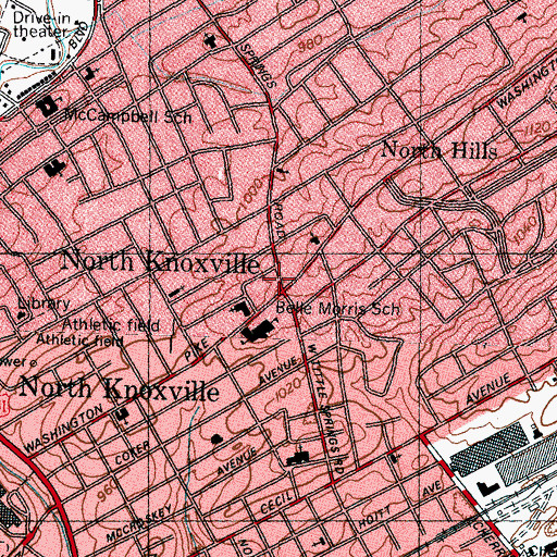 Topographic Map of North Knoxville, TN