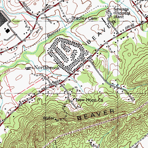 Topographic Map of Northbrook, TN