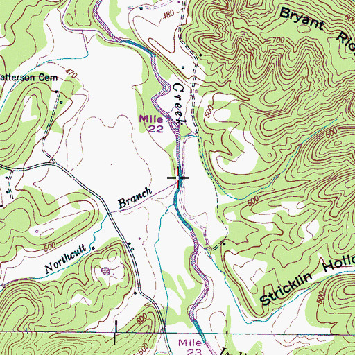 Topographic Map of Northcutt Branch, TN