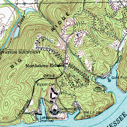 Topographic Map of Northshore Estates, TN