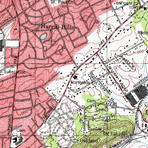 Topographic Map of Northside Church, TN