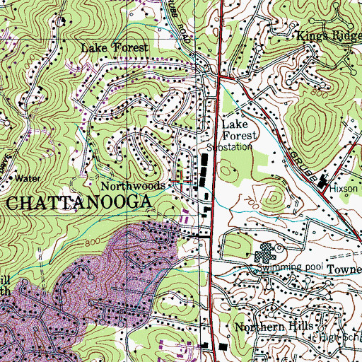 Topographic Map of Northwoods, TN