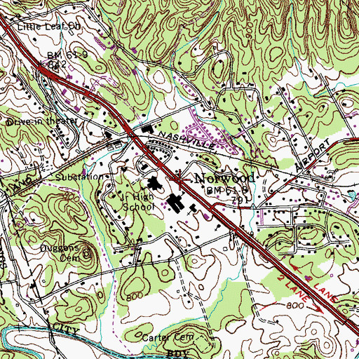 Topographic Map of Norwood, TN