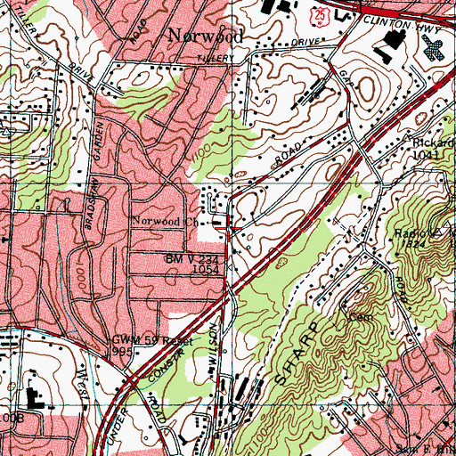 Topographic Map of Norwood Church, TN