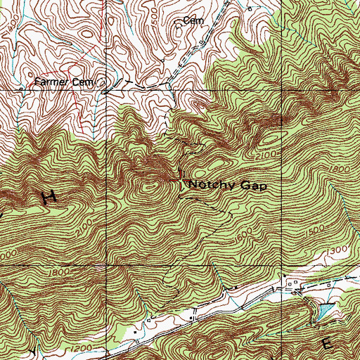 Topographic Map of Notchy Gap, TN