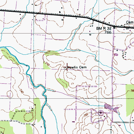 Topographic Map of Nowlin Cemetery, TN