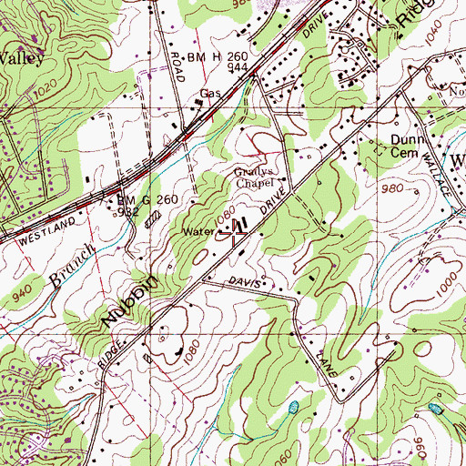 Topographic Map of Nubbin Ridge, TN