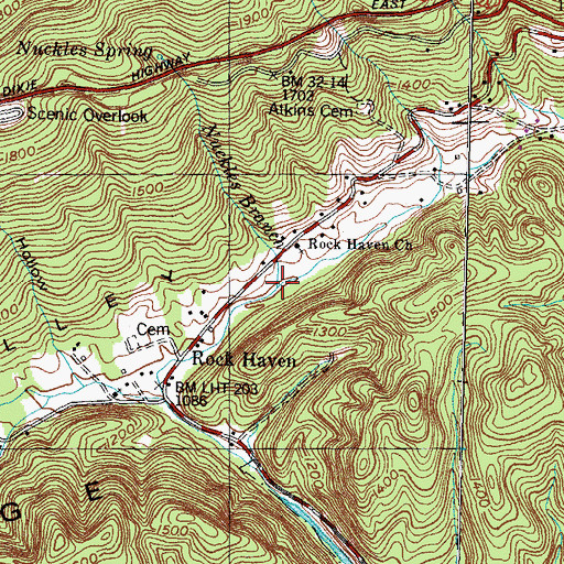 Topographic Map of Nuckles Branch, TN