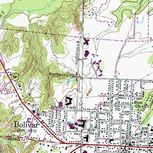 Topographic Map of Nuckolls Cemetery, TN