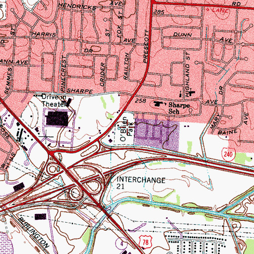 Topographic Map of O'Brien Park, TN