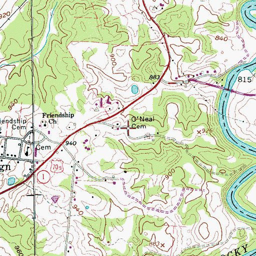 Topographic Map of O'Neal Cemetery, TN