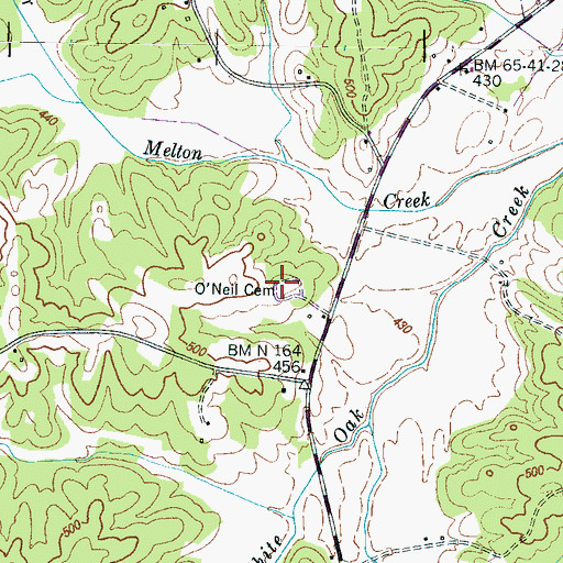Topographic Map of O'Neal Cemetery, TN