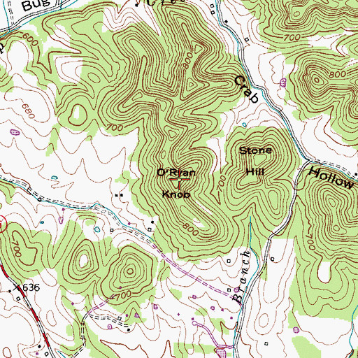 Topographic Map of O'Ryan Knob, TN