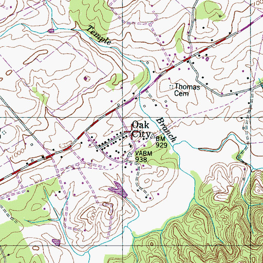 Topographic Map of Oak City, TN