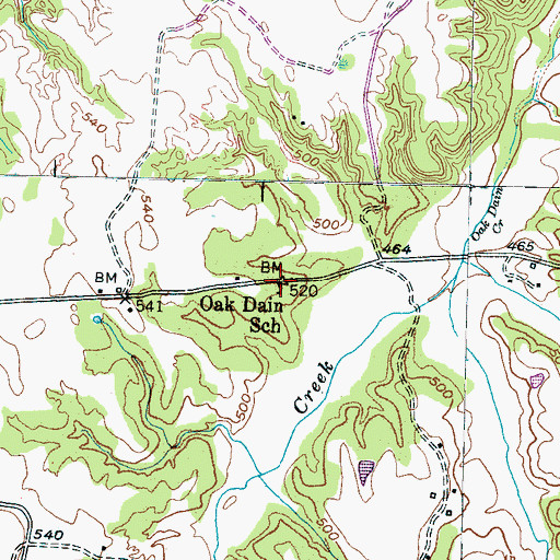 Topographic Map of Oak Dain School, TN