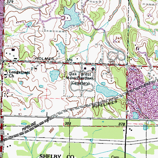 Topographic Map of Oak Forest Memorial Gardens, TN