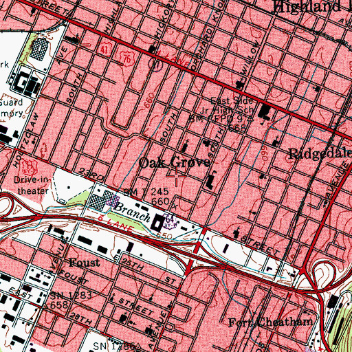 Topographic Map of Oak Grove, TN