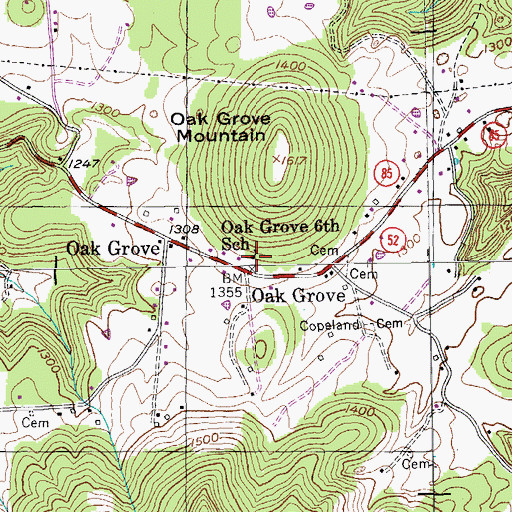 Topographic Map of Oak Grove 6th School, TN