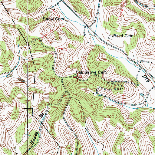 Topographic Map of Oak Grove Cemetery, TN