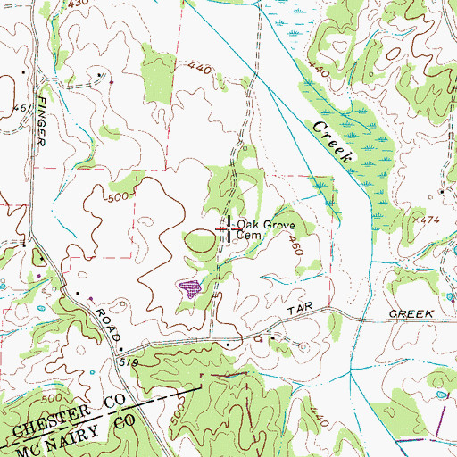 Topographic Map of Oak Grove Cemetery, TN