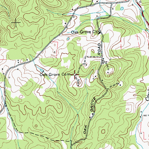 Topographic Map of Oak Grove Cemetery, TN