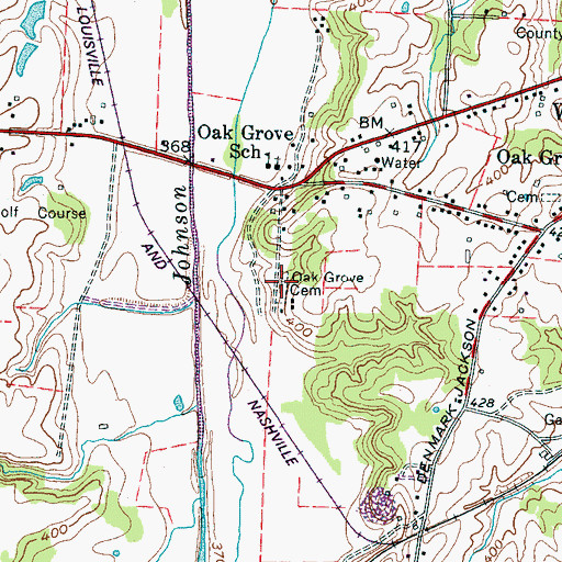 Topographic Map of Oak Grove Cemetery, TN