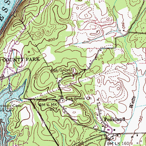 Topographic Map of Oak Grove Cemetery, TN