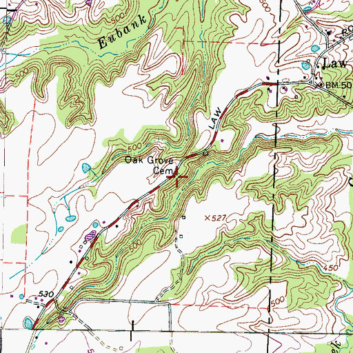 Topographic Map of Oak Grove Cemetery, TN