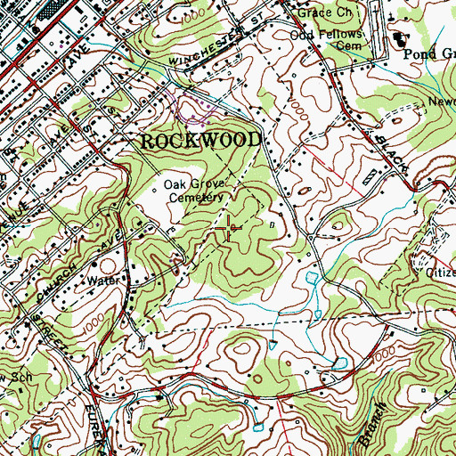 Topographic Map of Oak Grove Cemetery, TN