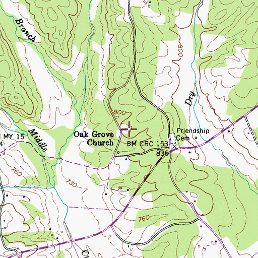 Topographic Map of Oak Grove Baptist Church, TN