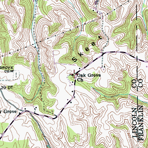 Topographic Map of Oak Grove Baptist Church, TN