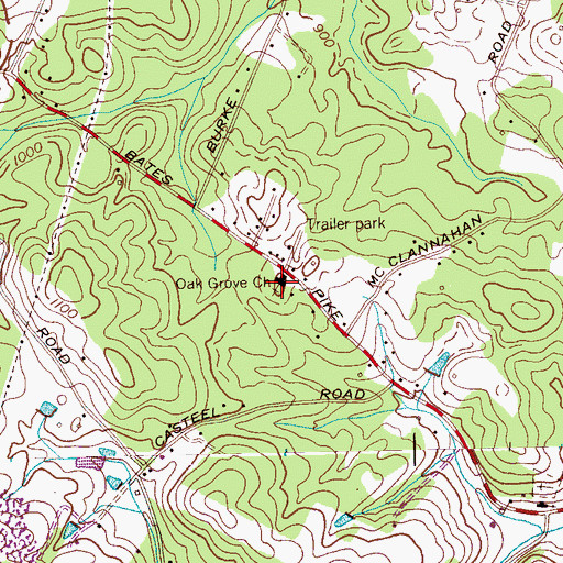 Topographic Map of Oak Grove Baptist Church, TN