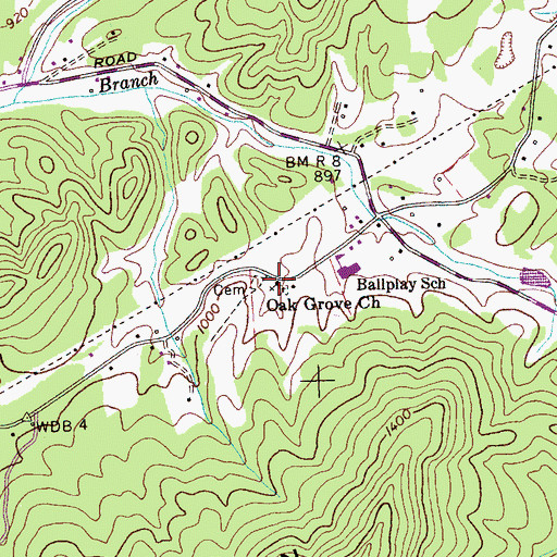 Topographic Map of Oak Grove Church, TN
