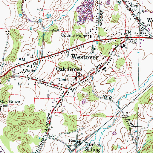 Topographic Map of Oak Grove Church, TN