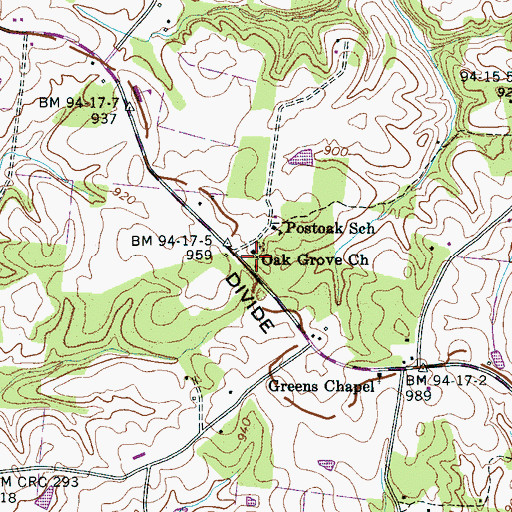 Topographic Map of Oak Grove Church, TN