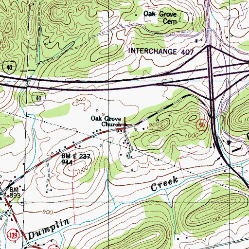 Topographic Map of Oak Grove Church, TN